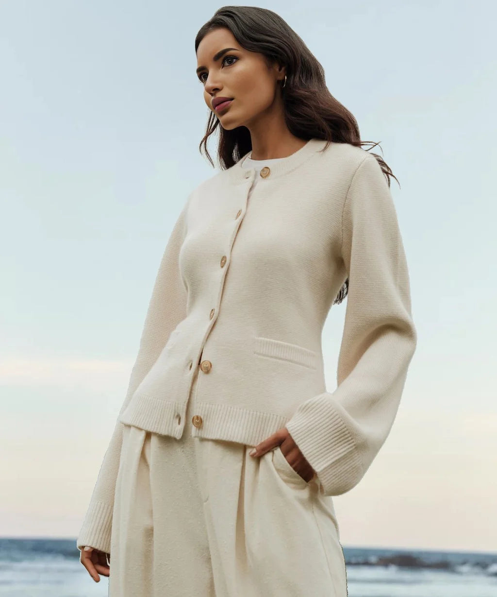 Soft Button-Up Sweater - Eveline-Beige-XS-Nora Luxe