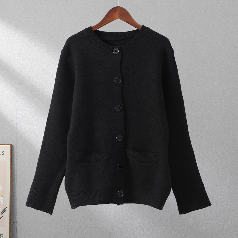 Soft Button-Up Sweater - Eveline-Black-XS-Nora Luxe