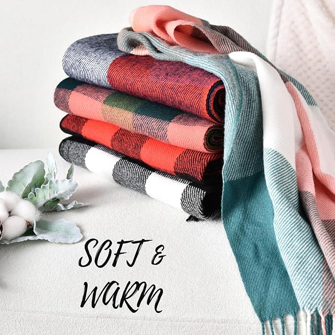 Soft Cashmere Winter Scarf - Martha-Pink Green Checked-Nora Luxe