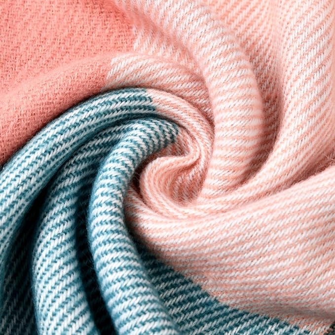 Soft Cashmere Winter Scarf - Martha-Pink Green Checked-Nora Luxe