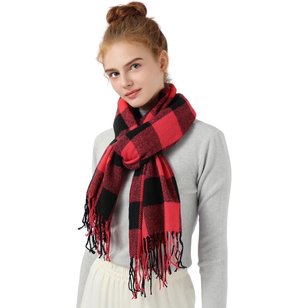 Soft Cashmere Winter Scarf - Martha-Red Black Plaid-Nora Luxe