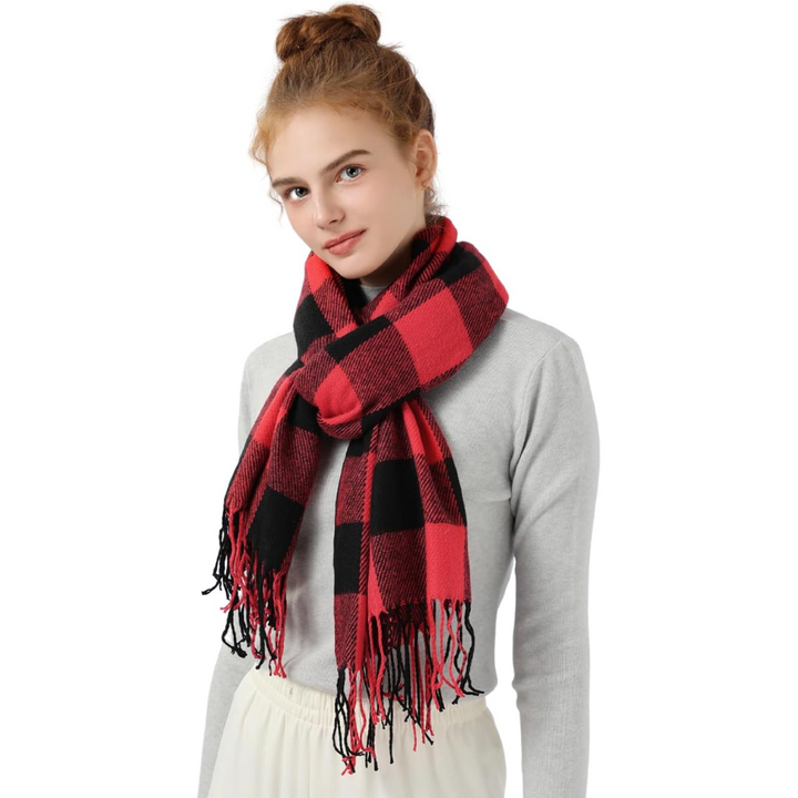 Soft Cashmere Winter Scarf - Martha-Red Black Plaid-Nora Luxe