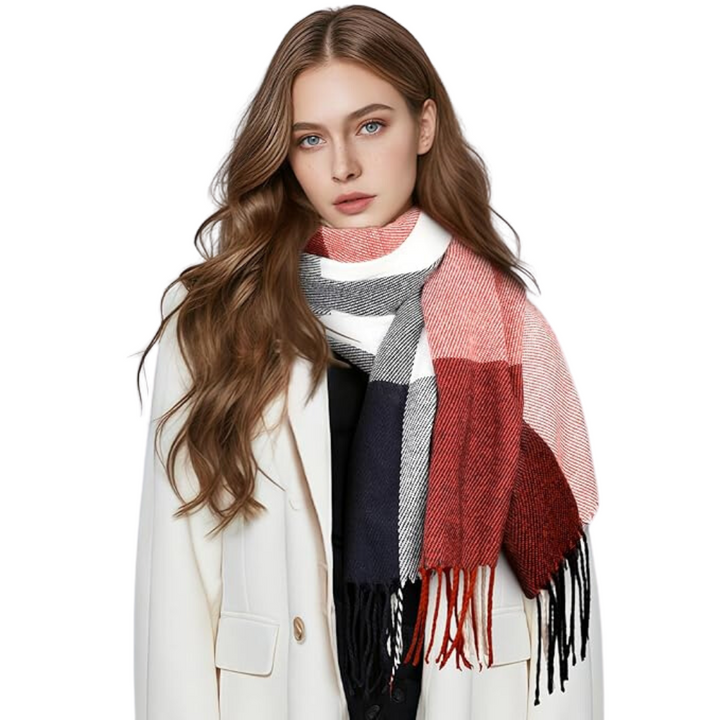Soft Cashmere Winter Scarf - Martha-Red Blue-Nora Luxe
