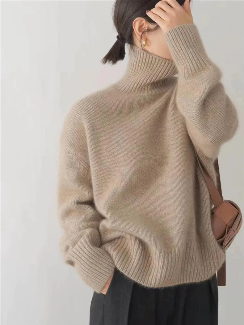 Soft Cashmere Women's Turtleneck - Seraphina-Beige-S-Nora Luxe