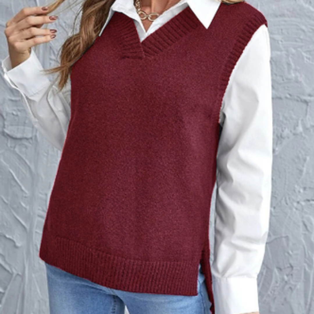 Soft Knitted Vest with V-Neck - Faye-Red-S-Nora Luxe