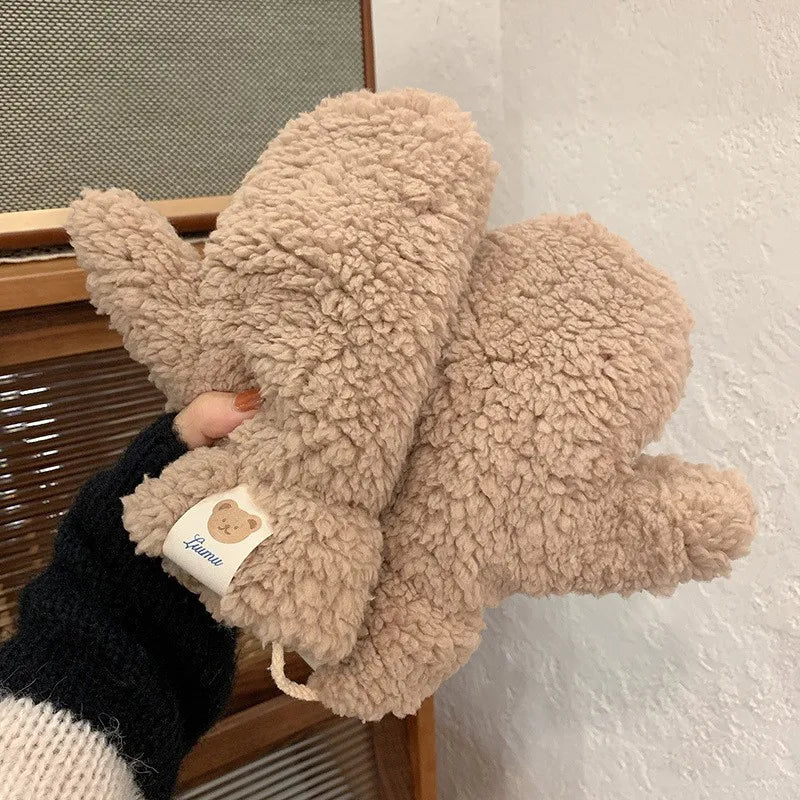 Soft Ladies Teddy Mittens - Mila-Khaki A-Nora Luxe
