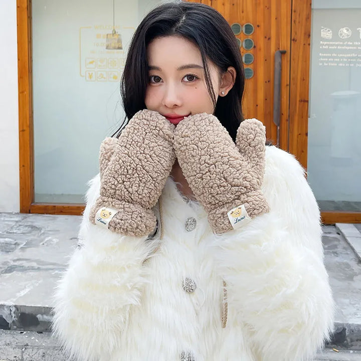 Soft Ladies Teddy Mittens - Mila-Khaki A-Nora Luxe