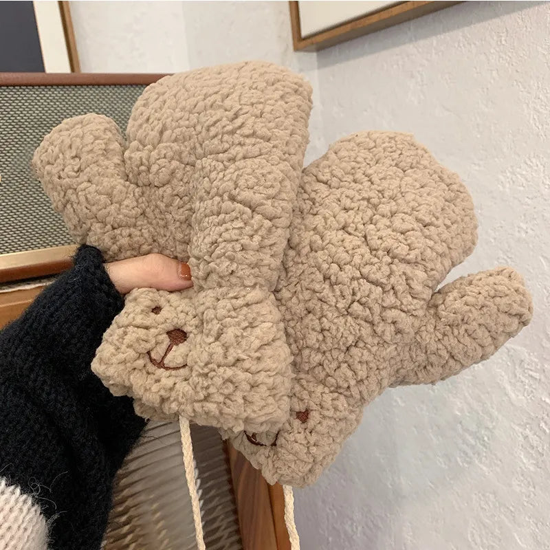 Soft Ladies Teddy Mittens - Mila-Khaki B-Nora Luxe