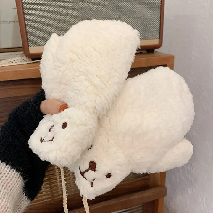 Soft Ladies Teddy Mittens - Mila-White B-Nora Luxe
