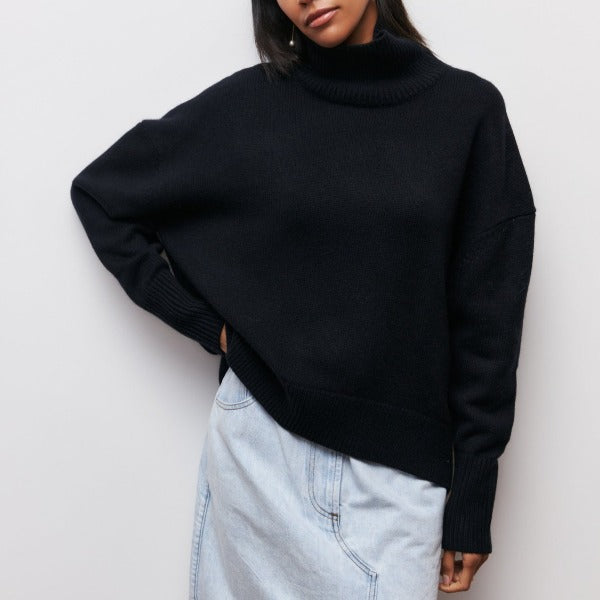 Soft Oversized Women's Turtleneck - Celeste-Black-One Size-Nora Luxe