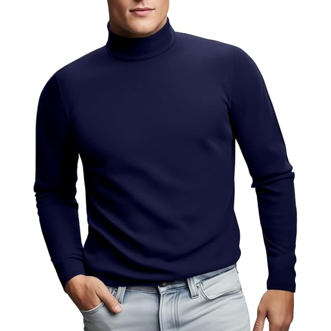 Soft Thermal Men's Roll Neck Baselayer - Lucas-Marine Blue-S-Nora Luxe
