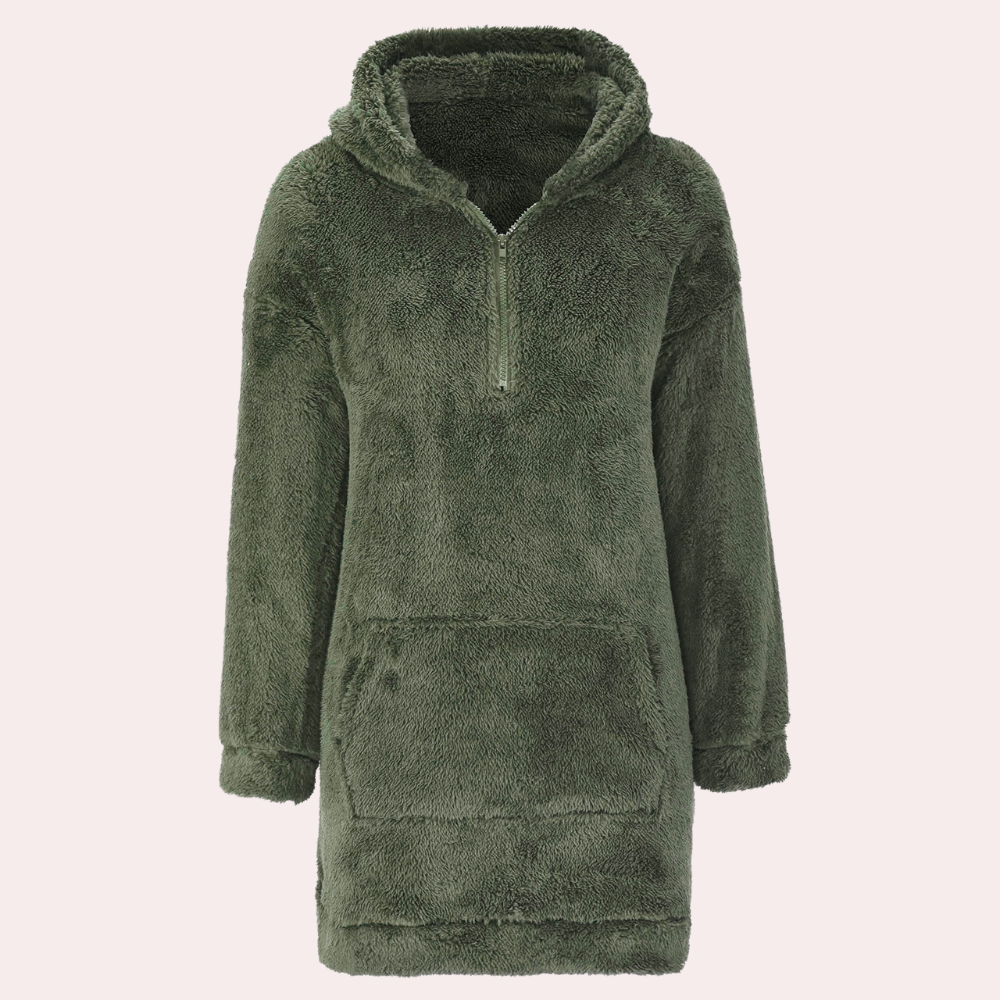 Soft Warm Winter Jumper with Zip for Women - Maëlle-Green-XS-Nora Luxe