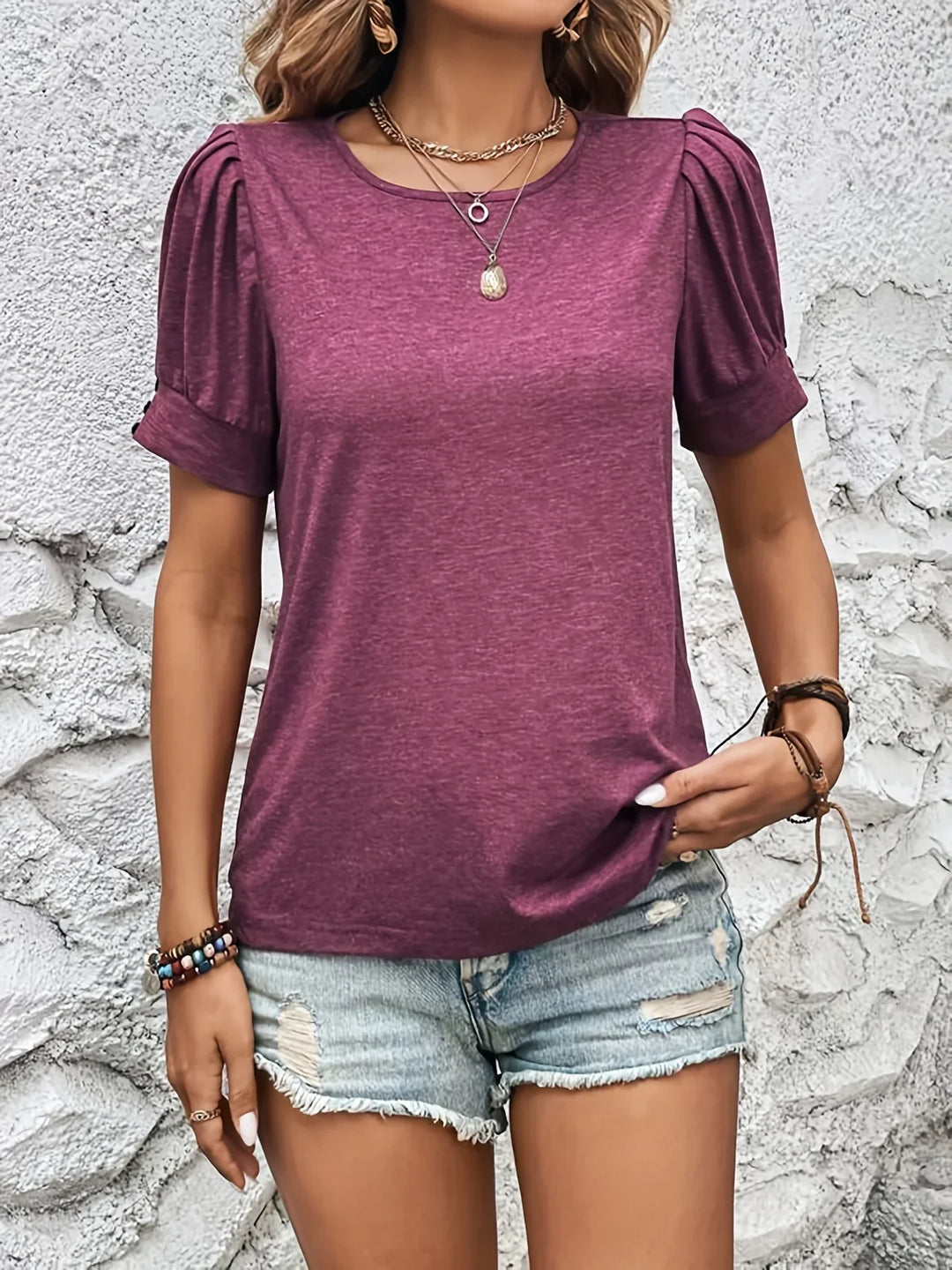 Sophie Short Sleeve Top | Ruffle Detail & Trendy Fit-S-Bordeaux red-Nora Luxe