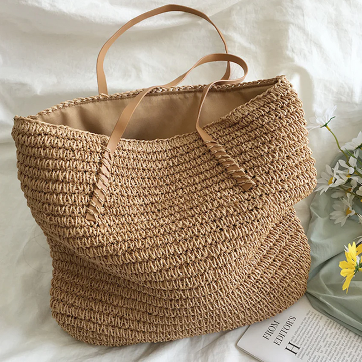 Spacious Handbag with Sturdy Shoulder Strap - TerraWoven-Brown-Nora Luxe