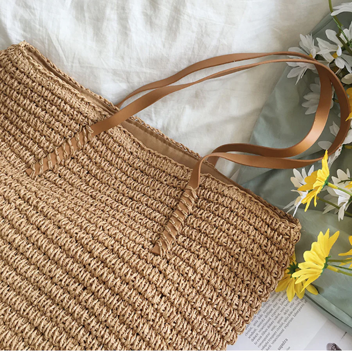 Spacious Handbag with Sturdy Shoulder Strap - TerraWoven-Brown-Nora Luxe