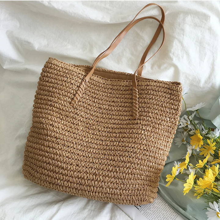 Spacious Handbag with Sturdy Shoulder Strap - TerraWoven-Brown-Nora Luxe