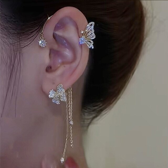 Sparkling Butterfly Ear Cuffs-Gold-Nora Luxe