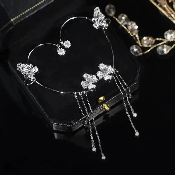 Sparkling Butterfly Ear Cuffs-Silver-Nora Luxe