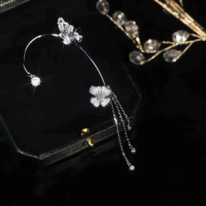 Sparkling Butterfly Ear Cuffs-Silver-Nora Luxe