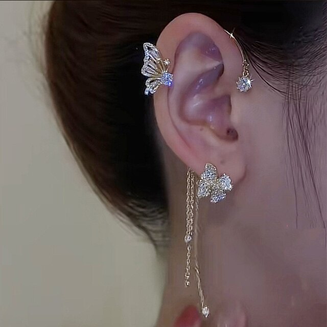 Sparkling Butterfly Ear Cuffs-Silver-Nora Luxe