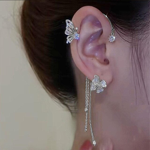 Sparkling Butterfly Ear Cuffs-Silver-Nora Luxe