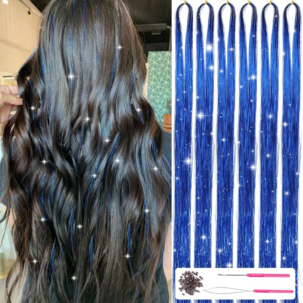 Sparkling Hair Tinsel Kit – Strands of Glitter-Blue-Nora Luxe