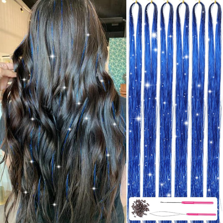 Sparkling Hair Tinsel Kit – Strands of Glitter-Blue-Nora Luxe