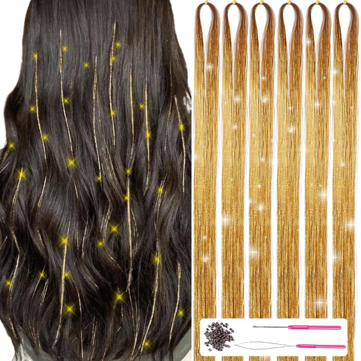 Sparkling Hair Tinsel Kit – Strands of Glitter-Gold-Nora Luxe