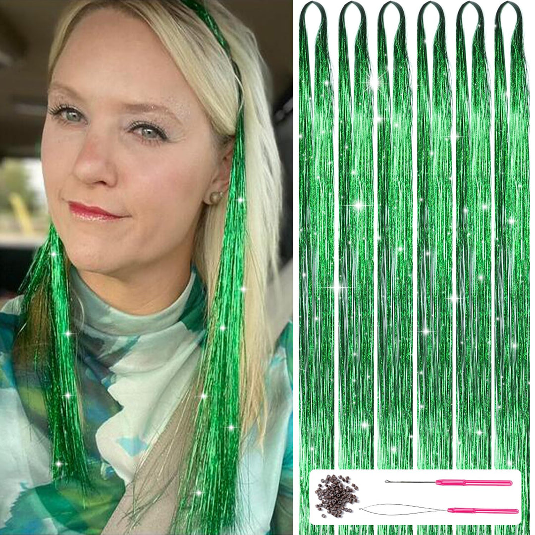Sparkling Hair Tinsel Kit – Strands of Glitter-Green-Nora Luxe