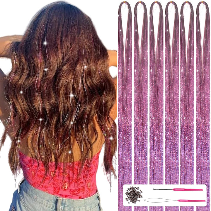 Sparkling Hair Tinsel Kit – Strands of Glitter-Pink-Nora Luxe