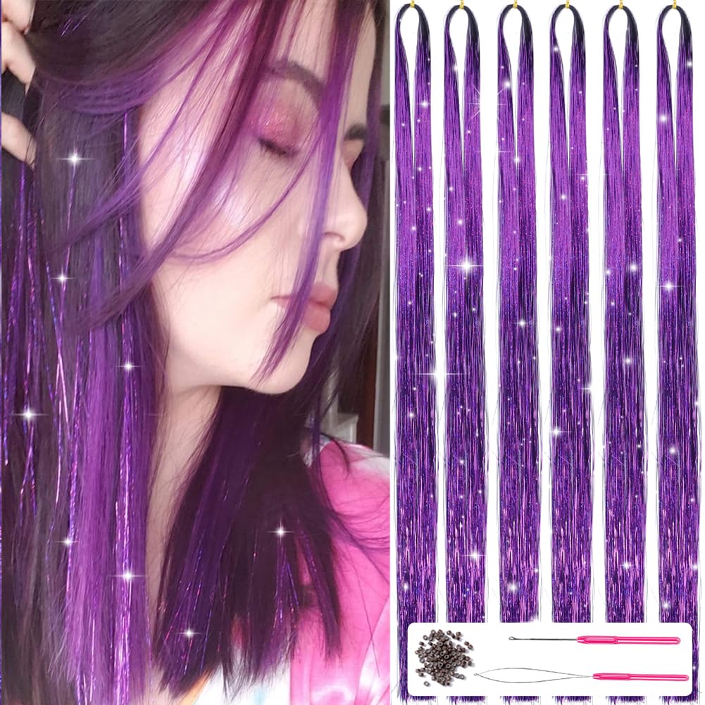 Sparkling Hair Tinsel Kit – Strands of Glitter-Purple-Nora Luxe