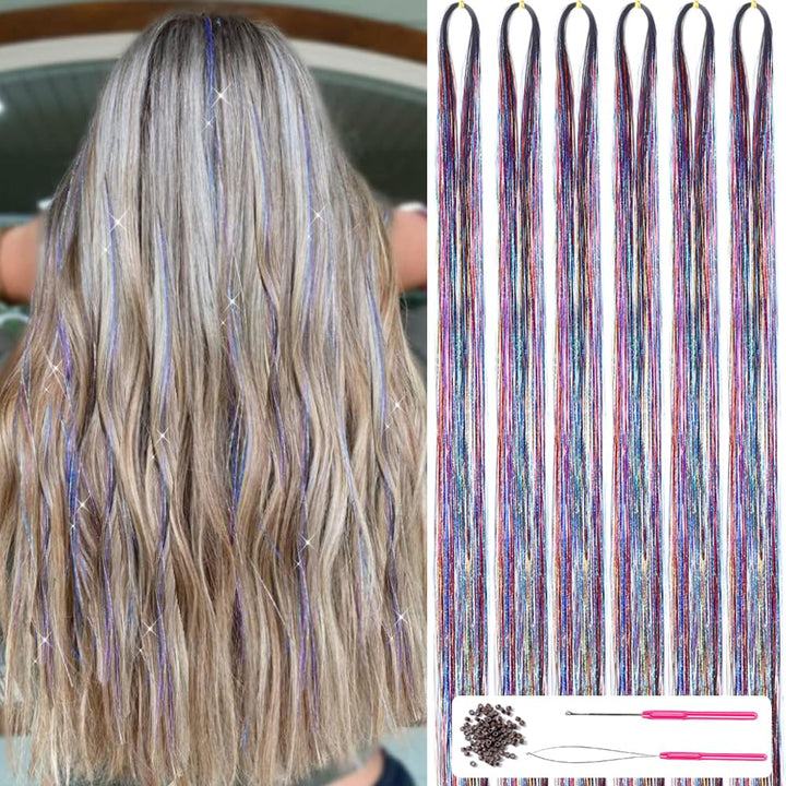 Sparkling Hair Tinsel Kit – Strands of Glitter-Rainbow-Nora Luxe