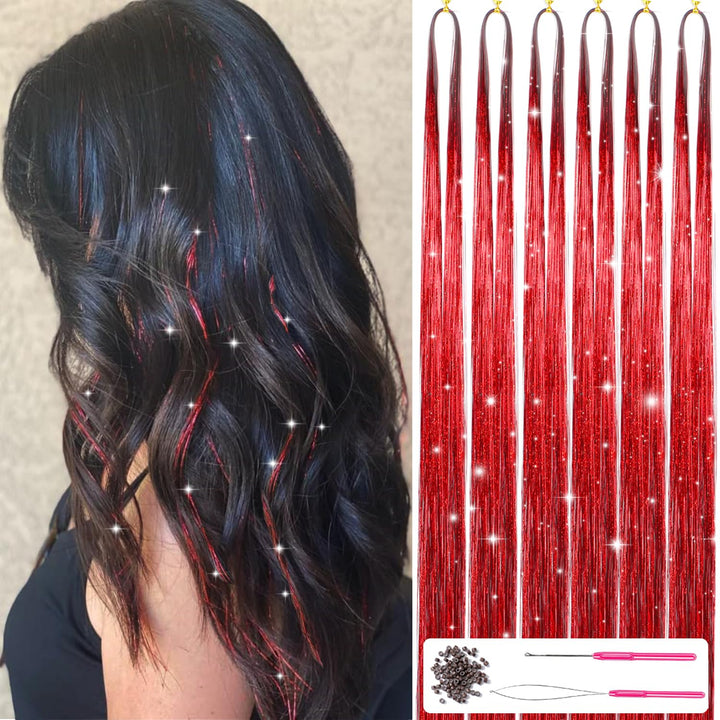 Sparkling Hair Tinsel Kit – Strands of Glitter-Red-Nora Luxe