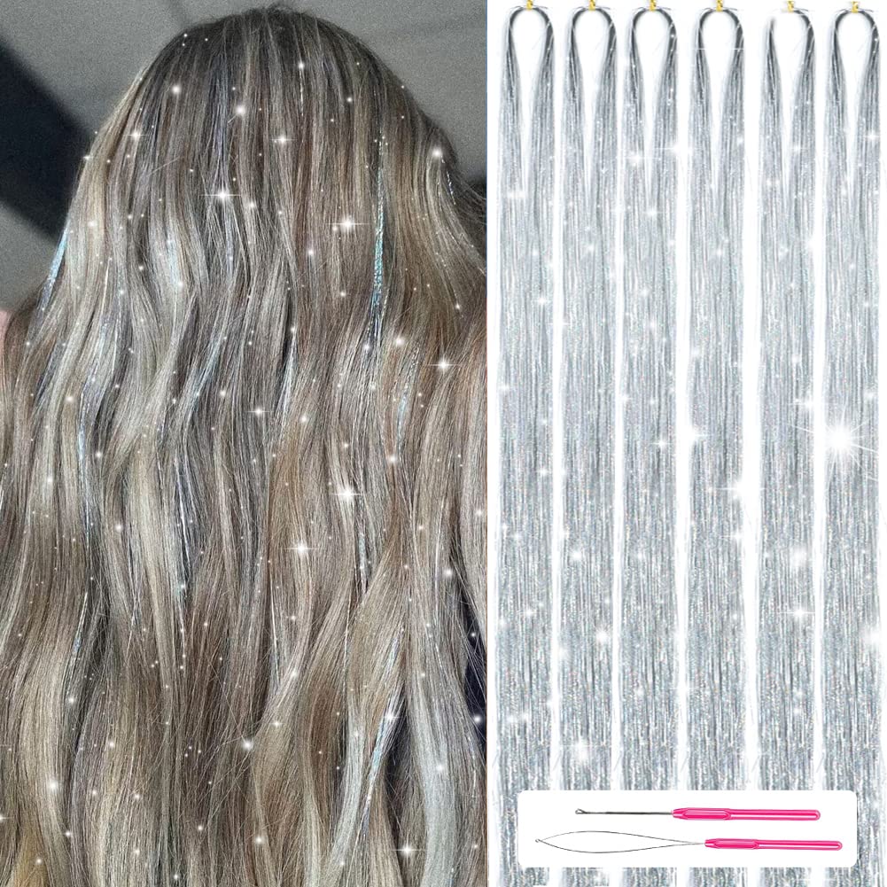 Sparkling Hair Tinsel Kit – Strands of Glitter-Silver-Nora Luxe
