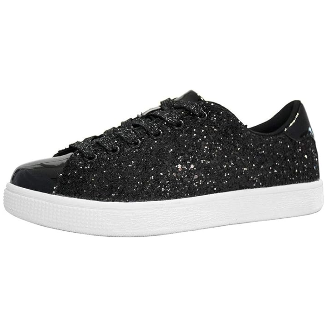 Sparkling Lace-Up Fashion Ladies Sneakers - Xenia-Black-3.0-Nora Luxe