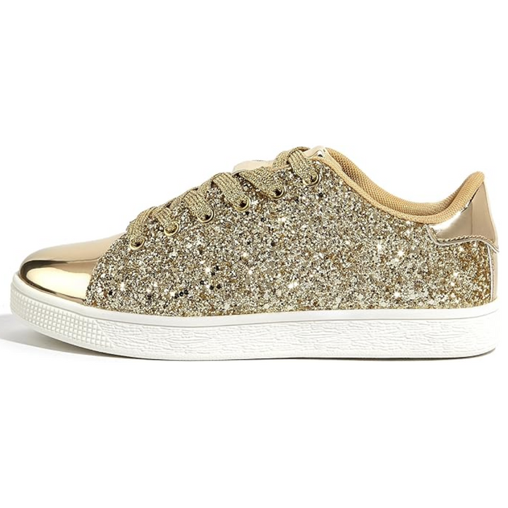 Sparkling Lace-Up Fashion Ladies Sneakers - Xenia-Gold-3.0-Nora Luxe