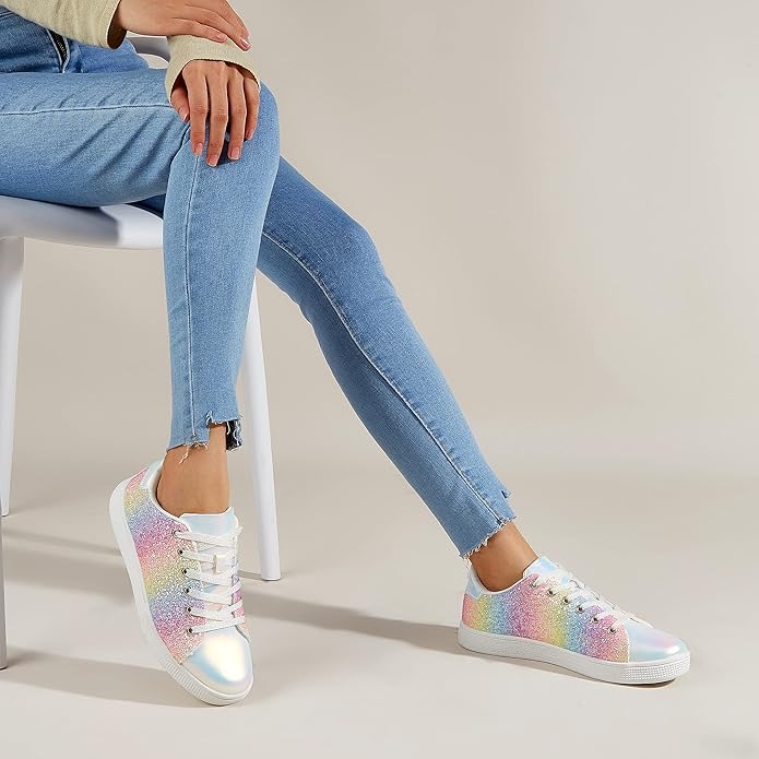 Sparkling Lace-Up Fashion Ladies Sneakers - Xenia-Gold-3.0-Nora Luxe
