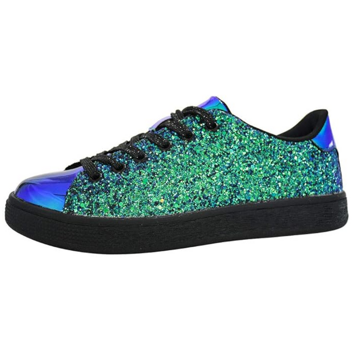 Sparkling Lace-Up Fashion Ladies Sneakers - Xenia-Green Hologram-3.0-Nora Luxe