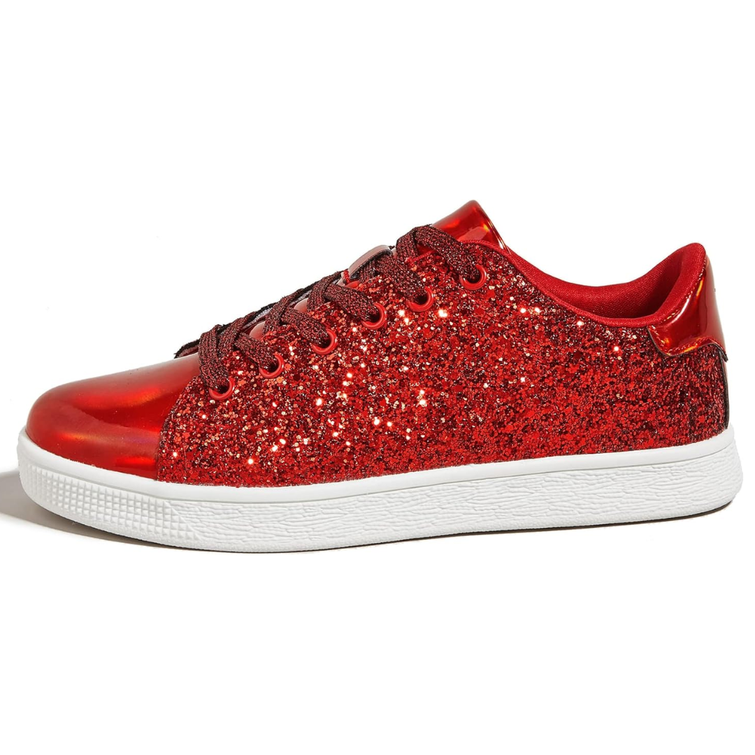 Sparkling Lace-Up Fashion Ladies Sneakers - Xenia-Red-3.0-Nora Luxe