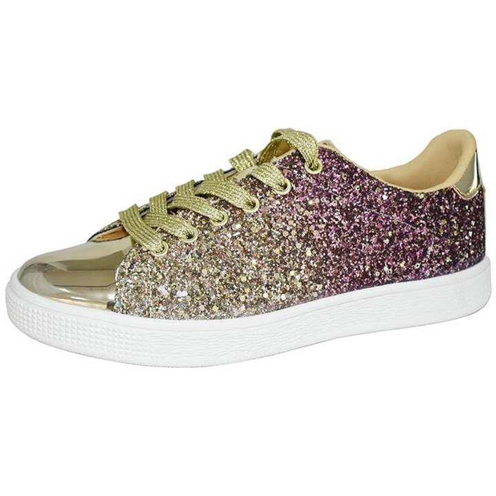 Sparkling Lace-Up Fashion Ladies Sneakers - Xenia-Rose Gold-3.0-Nora Luxe