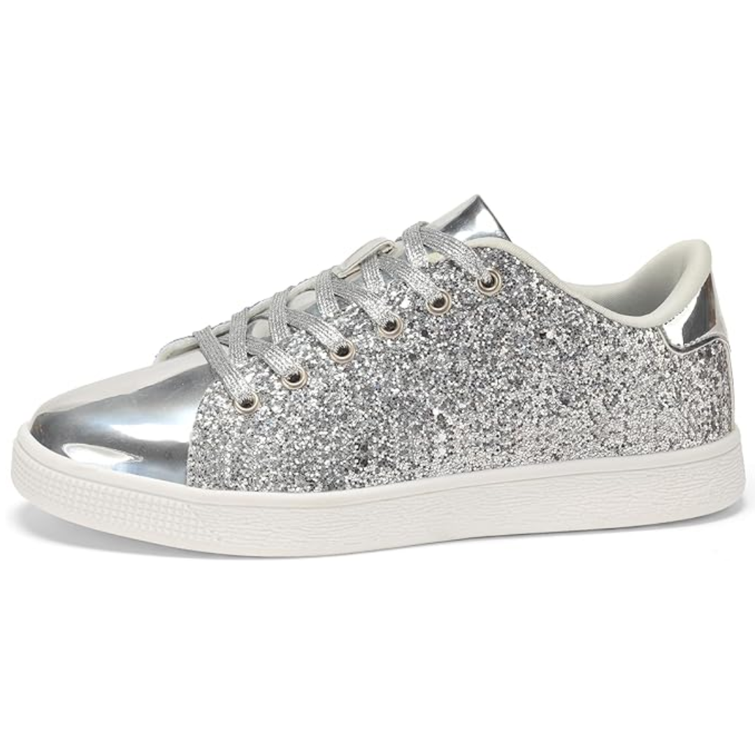 Sparkling Lace-Up Fashion Ladies Sneakers - Xenia-Silver-3.0-Nora Luxe