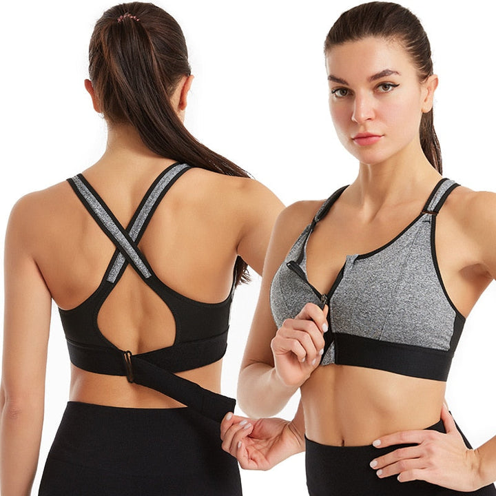 Sports bra with zip & back support – buy 1, get 1 free – Livia-Gray-S-Nora Luxe