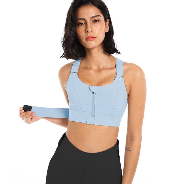 Sports bra with zip & back support – buy 1, get 1 free – Livia-Light blue-S-Nora Luxe