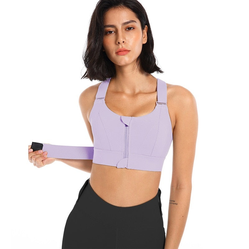 Sports bra with zip & back support – buy 1, get 1 free – Livia-Light violet-S-Nora Luxe