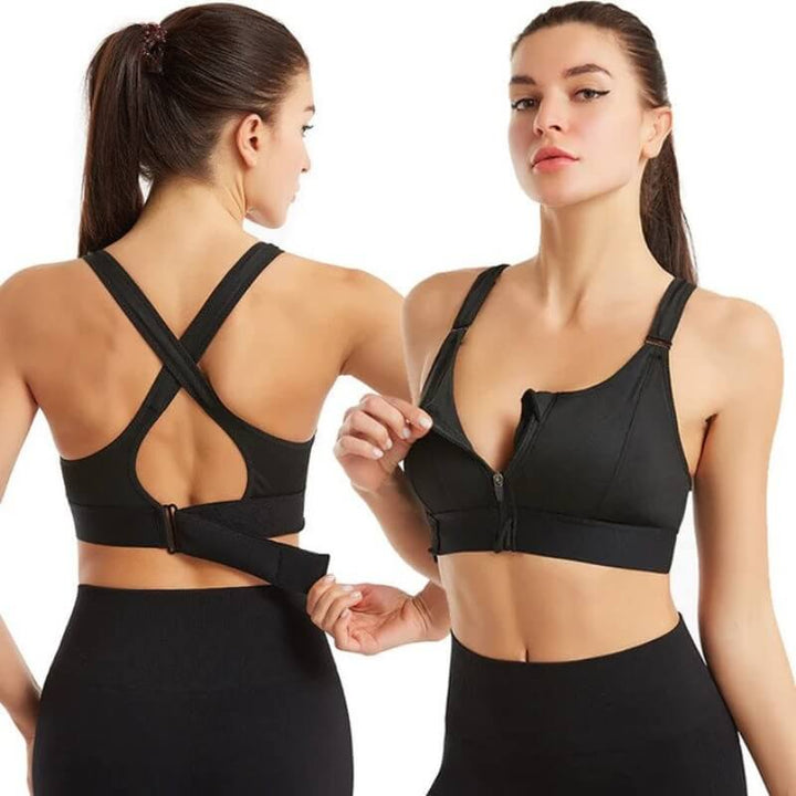 Sports bra with zipper & strong support – Mira (Buy 1, Get 1 Free)-Black-S-Nora Luxe