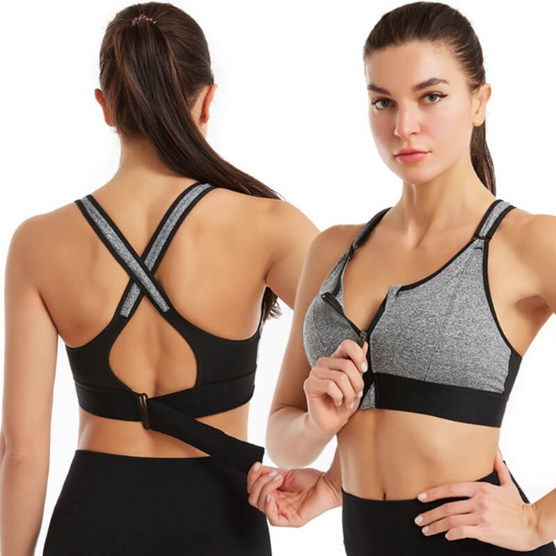 Sports bra with zipper & strong support – Mira (Buy 1, Get 1 Free)-Gray-S-Nora Luxe