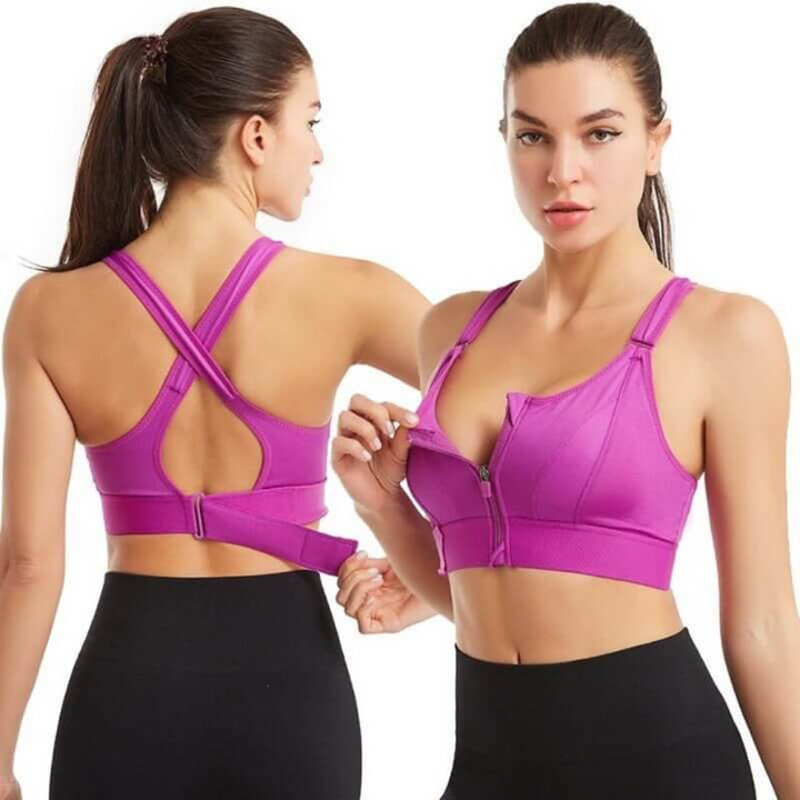 Sports bra with zipper & strong support – Mira (Buy 1, Get 1 Free)-Pink-S-Nora Luxe