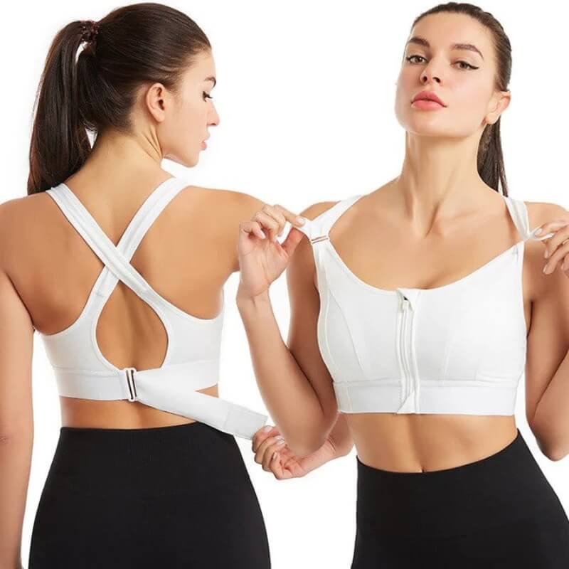 Sports bra with zipper & strong support – Mira (Buy 1, Get 1 Free)-White-S-Nora Luxe