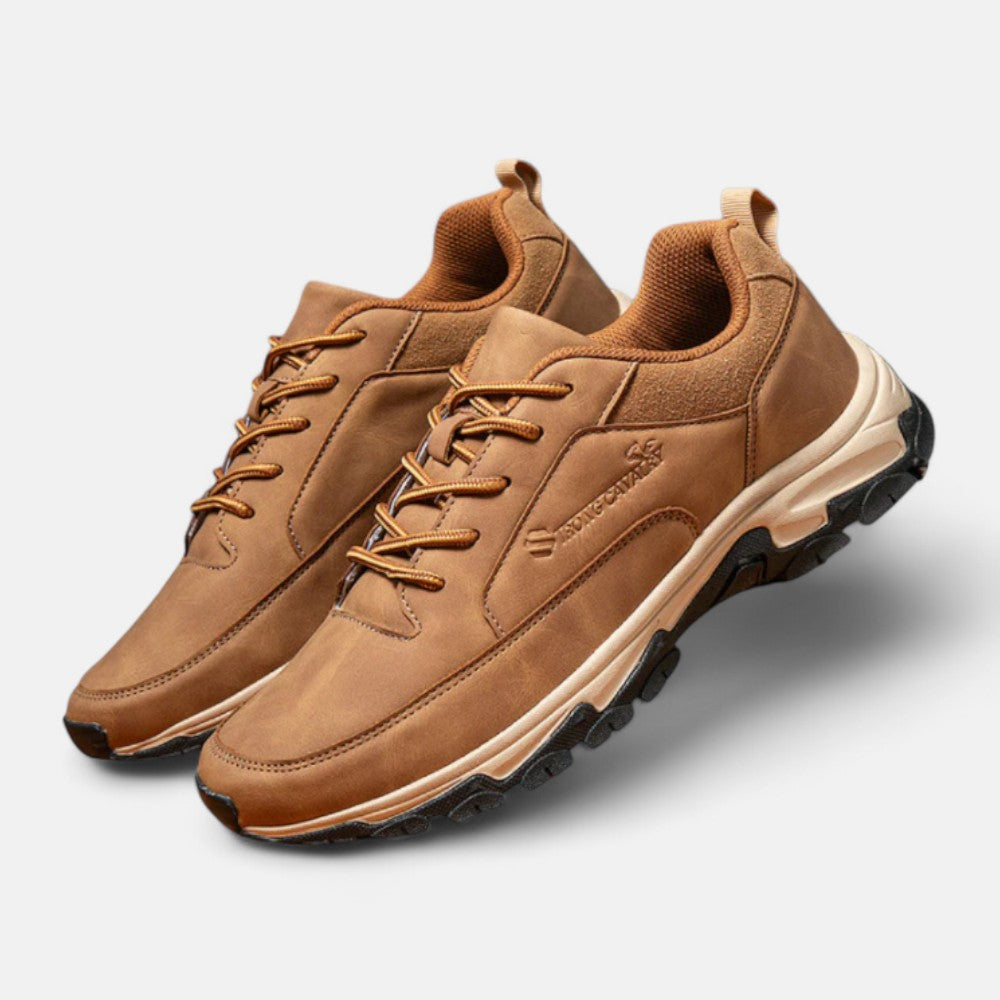 Sporty Leather Laced Shoes for Men - Liam-Khaki-5.5-Nora Luxe