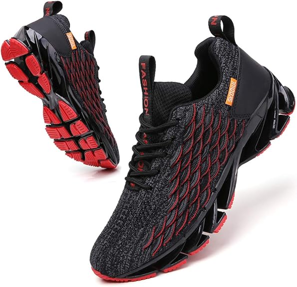 Sporty Men's Trainers - FlexLite-Black/Red-6.5-Nora Luxe